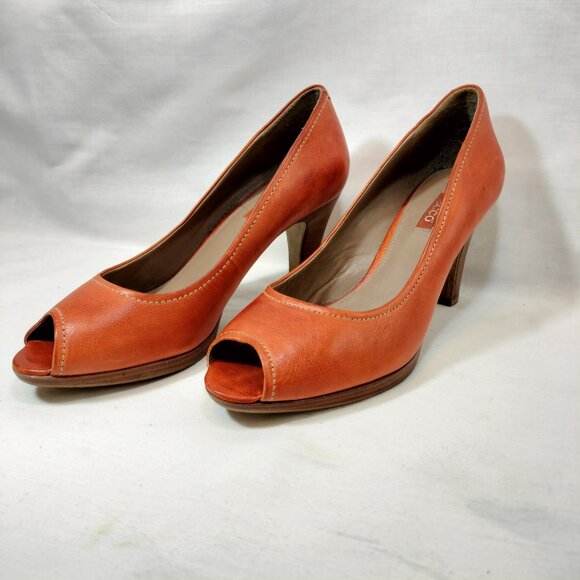 ECCO Burnt Orange Leather Peep-Toe Pumps - Picture 3 of 6